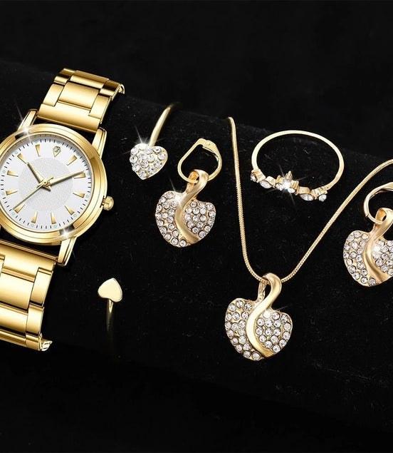 Women's Quartz Watch Gold Luxury Women Ring Necklace Earring Rhinestone Fashion Wristwatch Casual Ladies Watches Jewelry Set ﻿ - Simply Just Deals LLCWomen's Quartz Watch Gold Luxury Women Ring Necklace Earring Rhinestone Fashion Wristwatch Casual Ladies Watches Jewelry Set ﻿14100013777GoldAGold AWomen's Quartz Watch Gold Luxury Women Ring Necklace Earring Rhinestone Fashion Wristwatch Casual Ladies Watches Jewelry Set ﻿