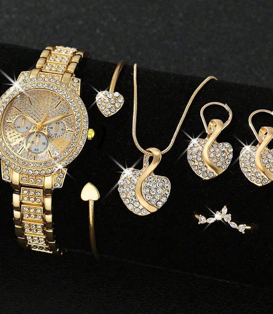 Women's Quartz Watch Gold Luxury Women Ring Necklace Earring Rhinestone Fashion Wristwatch Casual Ladies Watches Jewelry Set ﻿ - Simply Just Deals LLCWomen's Quartz Watch Gold Luxury Women Ring Necklace Earring Rhinestone Fashion Wristwatch Casual Ladies Watches Jewelry Set ﻿14350850GoldWomen's Quartz Watch Gold Luxury Women Ring Necklace Earring Rhinestone Fashion Wristwatch Casual Ladies Watches Jewelry Set ﻿
