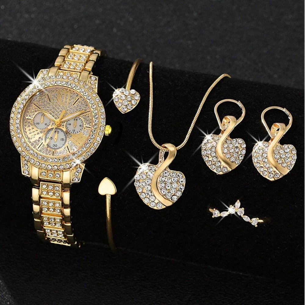 Women's Quartz Watch Gold Luxury Women Ring Necklace Earring Rhinestone Fashion Wristwatch Casual Ladies Watches Jewelry Set ﻿ - Simply Just Deals LLCWomen's Quartz Watch Gold Luxury Women Ring Necklace Earring Rhinestone Fashion Wristwatch Casual Ladies Watches Jewelry Set ﻿14201447303RoseWomen's Quartz Watch Gold Luxury Women Ring Necklace Earring Rhinestone Fashion Wristwatch Casual Ladies Watches Jewelry Set ﻿