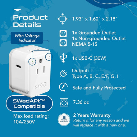 World Travel Plug Adapter Set, Safe USB - C 3.0 - 2 USA Socket,30W PD & QC - Compact & Powerful - Use in Europe Includes Type A, B, C, E/F, G, I Swadapt Attachments (PAK - 30 - WS) - Simply Just Deals LLCWorld Travel Plug Adapter Set, Safe USB - C 3.0 - 2 USA Socket,30W PD & QC - Compact & Powerful - Use in Europe Includes Type A, B, C, E/F, G, I Swadapt Attachments (PAK - 30 - WS)e7960736-b9b1-47b1-bc4d-50019e0d454bWorld Set - 30W Usb - CWorld Travel Plug Adapter Set, Safe USB - C 3.0 - 2 USA S